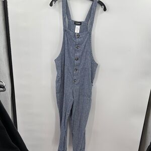 Express Blue Linen Blend Overalls Jumpsuit Looks like Denim Size M Adjustable
